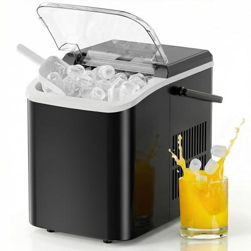 NEWBULIG Ice Makers Countertop with Handle, Portable Ice Machine | 9 Bullet Cubes in 6 Mins, 26lbs in 24Hrs, Auto-Cleaning, with Basket and Scoop, for Home, Kitchen, RV, Camping, Black‼️little dirt‼️