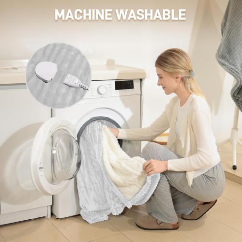 Electric Heated Blanket Throw, Heating Blanket Throw with Soft Flannel, 84* 90Inch Heated Throw Blanket with 10 Time Settings, 6 Heat Settings, and 8 hrs Timer Auto Shut Off (White)