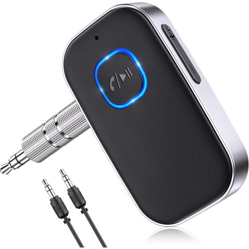 COMSOON Bluetooth Receiver for Car, Noise Cancelling 3.5mm AUX Bluetooth Car Adapter, Wireless Audio Receiver for Home Stereo/Wired Headphones, Hands-Free Call, 16H Battery Life - Black Silver