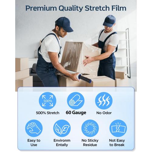 Size 15 inch FugaCity Stretch Wrap Film-15 Inch 1000 ft 60 Gauge Shrink Wrap for Pallet Wrapping, Industrial Strength 1 Roll Pallet Wrap with Handles, Moving Supplies Plastic Wrap Roll, 500% Stretch, Transparent