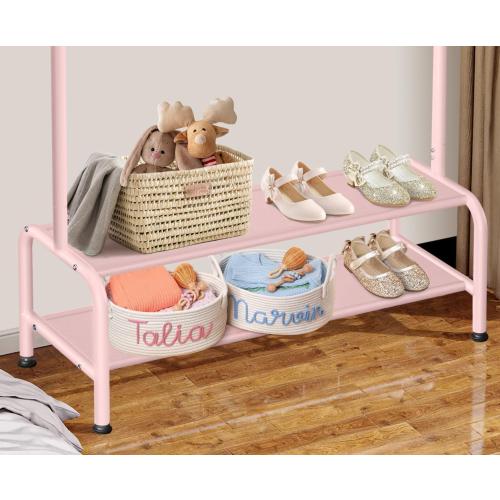Kids Clothing Rack - Dress Up Storage - Dress Up Rack for Little Girls - Small Kids Costume Wardrobe with 2 Fabric Shelves - Princess Room Bedroom Decor