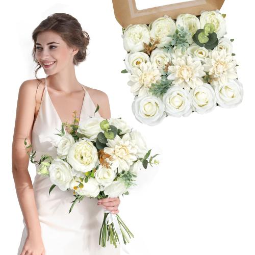 AmyHomie Ivory Artificial Flowers Combo Silk Mix Peony Rose Hydrangea Fake Flowers w/Stem for DIY Wedding Bouquets Centerpieces Arrangements Table Fall Decor Party Bridal Baby Shower Home Decorations