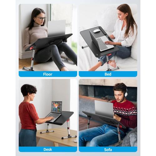 Laptop Desk for Bed with Cooling Fan, SAIJI Height & Angle Adjustable Laptop Stand for Bed, Lap Desk Tray Table, Lightweight Foldable Portable Computer Table for Couch Sofa Chair Floor Desk (Black)