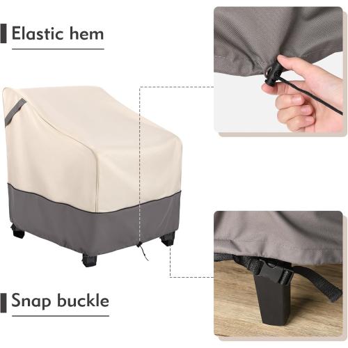 Waterproof Patio Furniture Chair Covers 2-Pack, Heavy Duty 600D Oxford Outdoor Protector for Deep Seat Chairs, UV & Wind Resistant All-Season Protection, 32W x 37D x 36H (Beige/Grey)