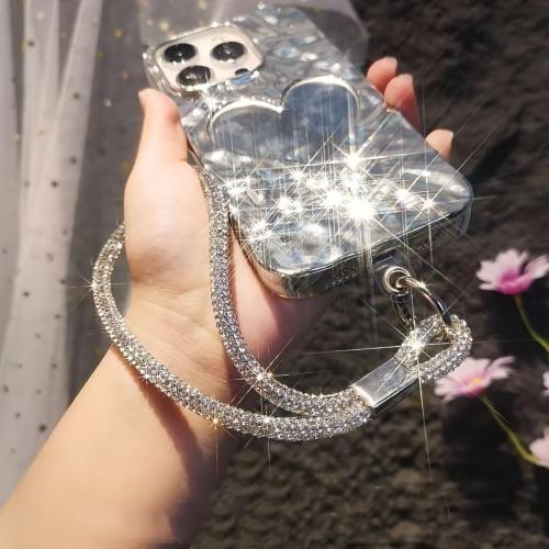 1PC Luxury Diamond Phone Lanyard for Women - Bling Rhinestone Wrist Strap, Adjustable Short Chain