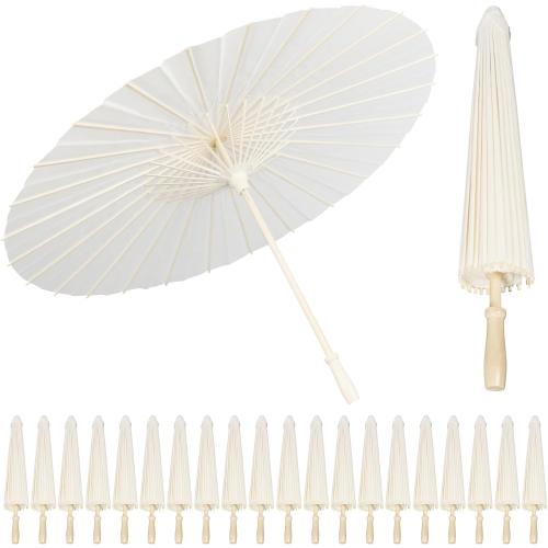 Size 33 pack of 24 White Parasol Umbrella  33 Parasol Umbrella Vintage, Oiled Paper Japanese Umbrellas for Women, Traditional Wedding Bridal Party Decor & DIY Crafts, Decorative Photo Props