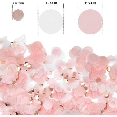 Round Tissue Confetti Glitter,Rose Gold Pink White Paper Tissue Confetti Dots for Wedding Birthday Party Decorations,1.76oz