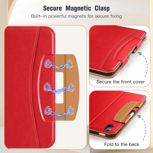 MoKo for iPad A16 Case 11-inch, iPad 11th/10th Generation Case (2025/2022) with Pencil Holder & Pocket, Premium Leather Folio Stand Cover, Multiple Viewing Angles, Water Red