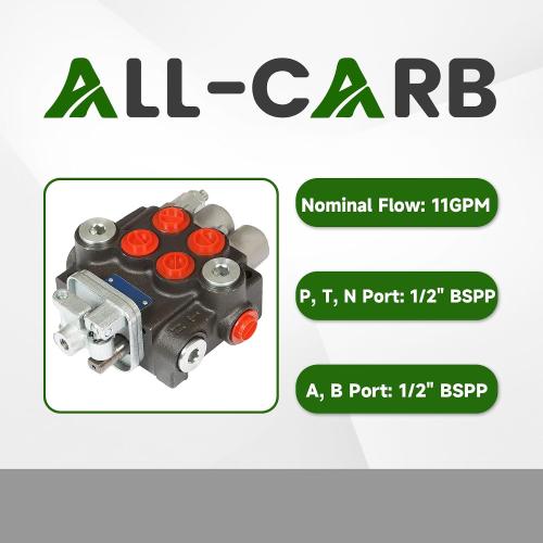 2S-11GPM Cast Iron Hydraulic Directional Control Valve, Double Acting, Spring Return, Adjustable Relief, 3600PSI, 11GPM, BSPP, 5 Ports, Tractors, Loaders, Tanks