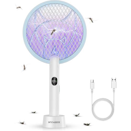 Nymrix Electric Fly Swatter 4100V Dual Mode Bug Zapper Racket（Blue,1-Pack）