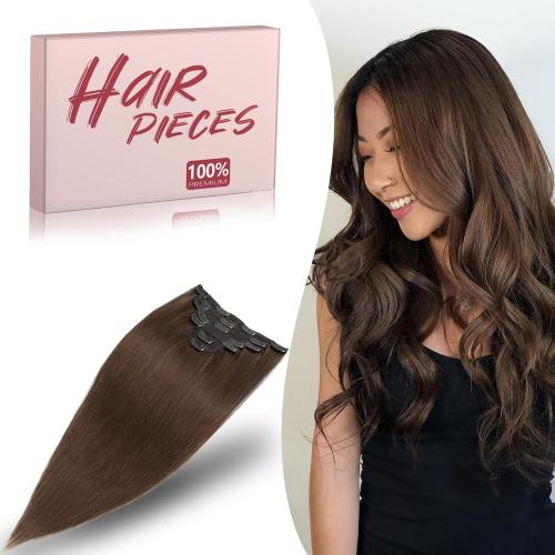 Remy Hair Extensions Clip in Human Hair Dark Brown Clip in Extensions Real Human Hair 10 Inch Real Hair Extensions Clip in Human Hair Straight Human Hair Clip Ins 85g 7Pcs