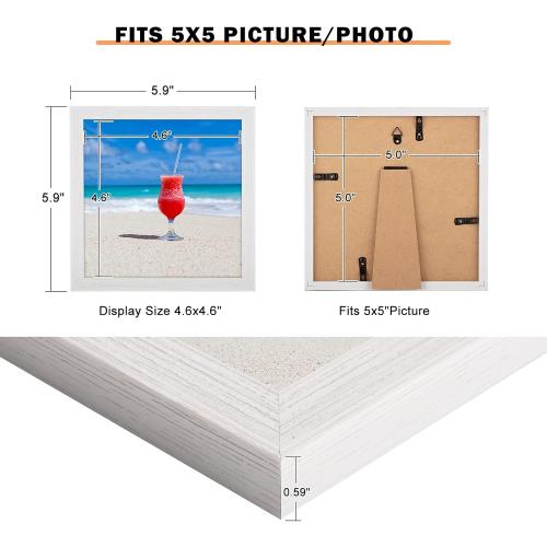 5x5 Picture Frame Rustic White, Distressed 5x5 Picture Frame, Pic Hanging Poster Frame, 5 by 5 Gallery Family Portrait Wall Photo Frame Horizontal and Vertical Display for Wall Hanging/Tabletop