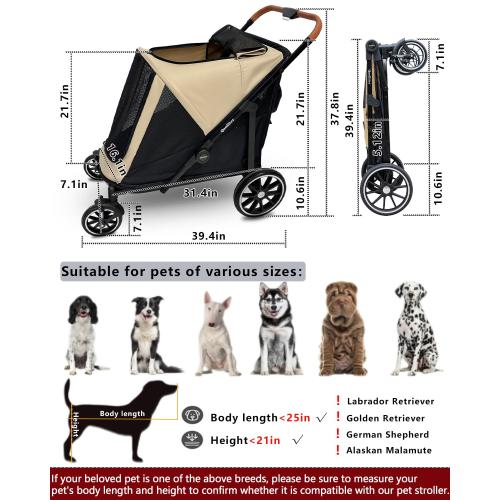 Dog Stroller for Large & Medium Dogs,Foldable Large Pet Stroller for 2 Dogs with 360° Wear-Resistant Rubber Wheels Mesh Windows,Ideal for Senior Pets Extra Large Heavy Duty,All Terrain Wagon Cart