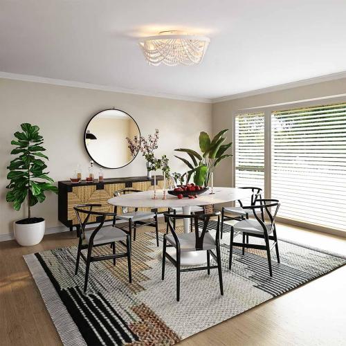 Boho Ceiling Fan with Lights Flush Mount,20 Inch Bohemia White Wood Bead Close to Ceiling Fan Light, 4 Lights Low Profile Enclosed Ceiling Fans with Remote Control for Bedroom Living Room Kitchen