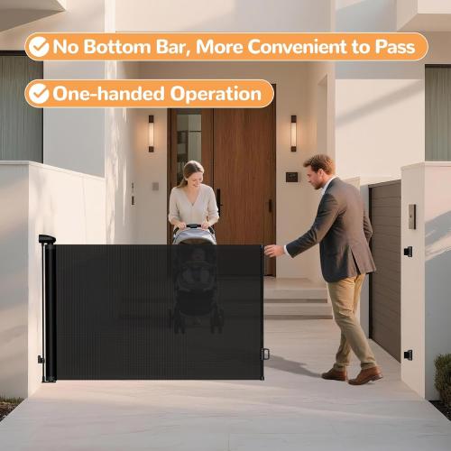 Retractable Baby Gate for Stairs - 34 Tall Extends to 55 Wide Mesh Baby Gate with Anti-Crawling Hook, Adjustable Baseboard Bracket, Pet Gate for Doorways, Hallways, Indoor, Black