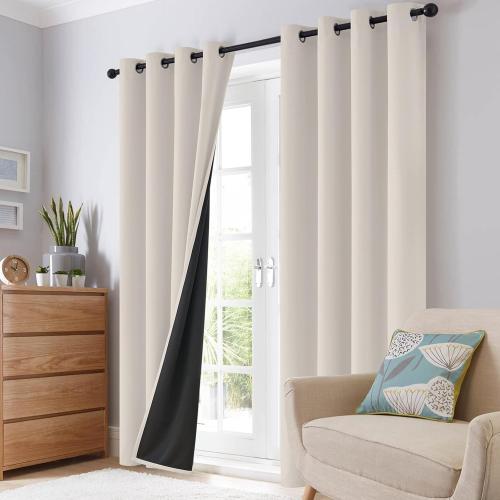 SimpleHome 100% Blackout Curtains for Bedroom,Thermal Insulated Grommet Window Drapes Room Darkening Cream Curtains for Living Room with Black Back,52 x 84 Inch,2 Panels