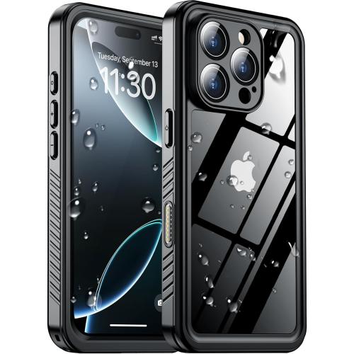 SPIDERCASE for iPhone 16 Pro Case Waterproof,Black/Clear | Built-in Lens & Screen Protector, Full Heavy Duty Protection, 12FT Military Shockproof, Dustproof, Anti-Scratched Case