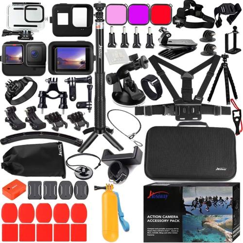 Husiway Accessories Kit for Gopro Hero 13 12 11 10 9 Black Waterproof Housing Silicone Case Glass Screen Protector Bundle for Go pro Gopro13 Gopro12 Gopro11 Gopro10 Hero13 Hero12 Hero11 Hero10 Camera 62E