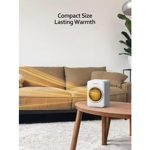 Mini Space Heater, Portable Tent Heater for Camping(Indoor Use),Fast Heating 350W With Tip-Over protection, Lightweight (1.3 LBS), Desk Electric Heaters for Office Home White