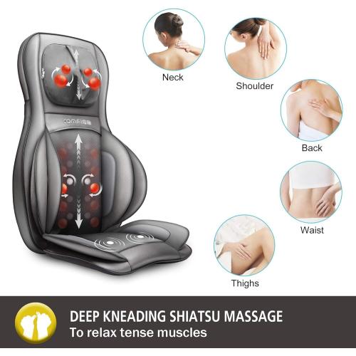 COMFIER Massager Chair with Heat, Shiatsu Neck Back Massager Portable with Compress & Rolling,Massage Chair Pad for Full Back,for Dad Mom Women Men