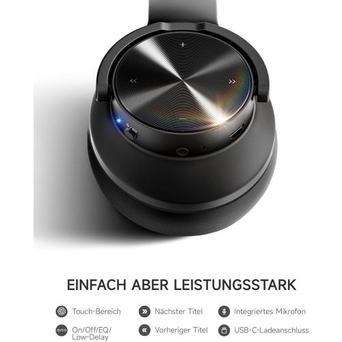 Picun B8 Bluetooth Headphones, 120H Playtime Headphone Wireless Bluetooth with 3 EQ Modes, Low Latency, Hands-Free Calls, Over Ear Headphones for Travel Home Office Cellphone PC Black