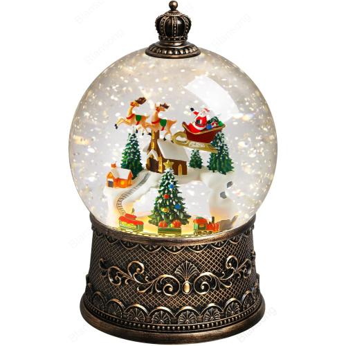 Snow Globe Christmas Decorations for Home Auto Snowfall Glitter Music Collection Santa Reindeer Train Snowy Village Scene with 6H Timer USB/Battery Powered 105mm Globe
