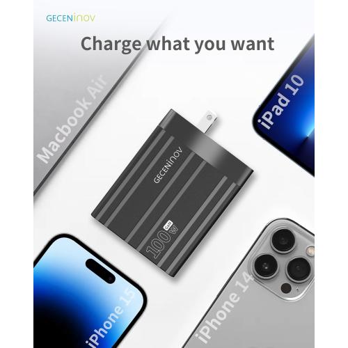 Black 100W USB C Charger Block,4 Ports,Type C GaN Fast Block,Foldable Travel Plug Power Adapter for iPhone iPad Samsung Laptop,Tablets MacBook Pro Charger Replace for 65W 45W