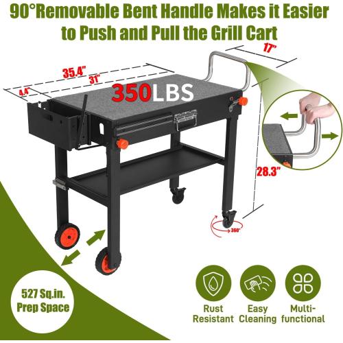 Portable Outdoor Grill Table, Blackstone Grill Stand Solid and Sturdy 31W x 17D, Movable Kitchen Cooking Prep BBQ Cart with Wheels, Folding Cart for Ninja, Blackstone Griddle 17/22 etc