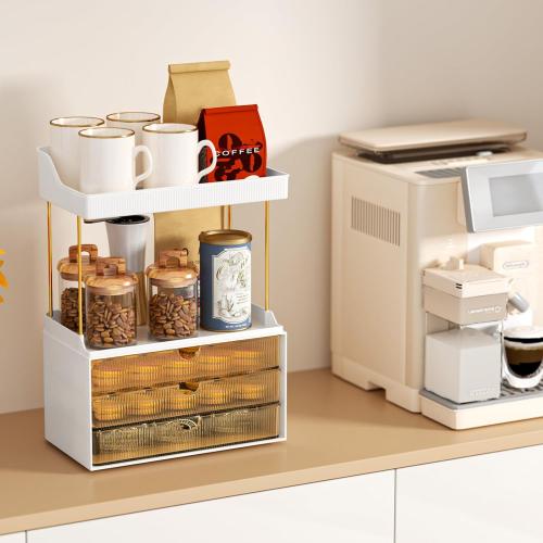 3 Large Drawers Makeup Organizer - 5 Tier Bathroom Counter Organizers and Storage, Versatile Perfume Vanity Organizer, Ideal for Cosmetic, Large Skincare, Face Mask, Office Supplies, Amber