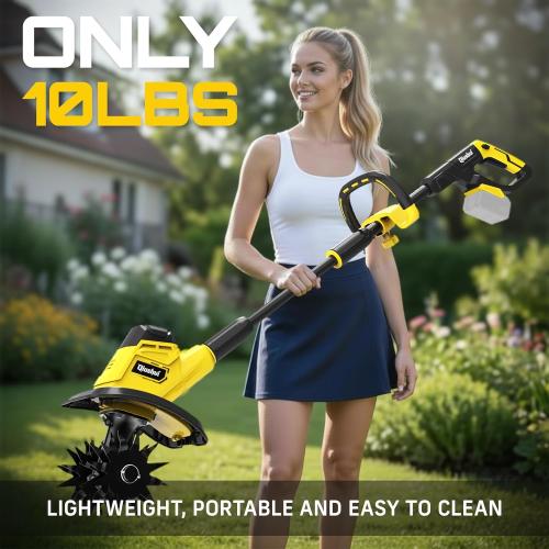 Cordless Garden Tiller Cultivator Compatible with Dewalt 20V MAX Battery, 360 RPM Electric Rototiller, 48 Steel Tines, 9.0 Tilling Width, 6.6 Depth, Rotary Tiller for Lawn/Gardening/Soil(Tool Only)