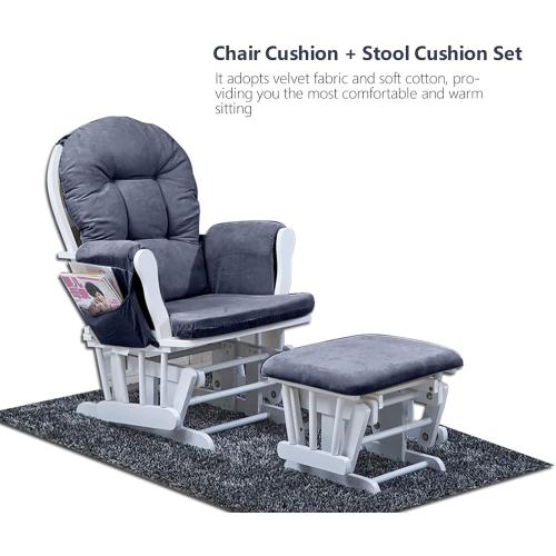 Zerone Soft Velvet Cotton Chair Cushions and Stool Pad Set, Glider Rocker Replacement Cushions with Storage Pockets