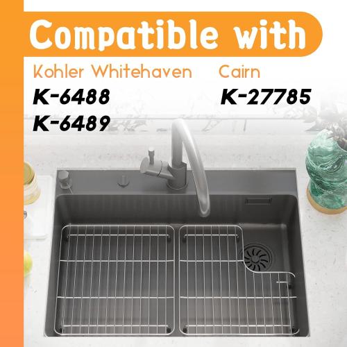 29.12x14.7 Stainless Steel Sink Rack for Kohler K-6488/K-6639-ST Whitehaven | 6489 Bottom Basin Racks, Includes Right & Left, Farmhouse Sink Protectors, Compatible with K-6639-ST, Rust Resistant