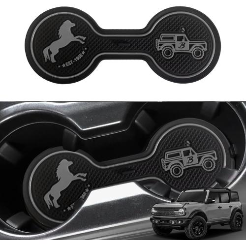 Car Cup Holder Coaster Compatible with Ford Bronco Offroad 2021-2025, Silicone Car Decorative Water Coaser, Bronco Car Accessories (Grey)