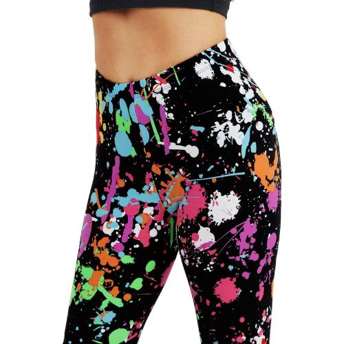 One size sissycos Women's 80s Leggings Neon Artistic Splash Printed Buttery Soft Stretchy Pants