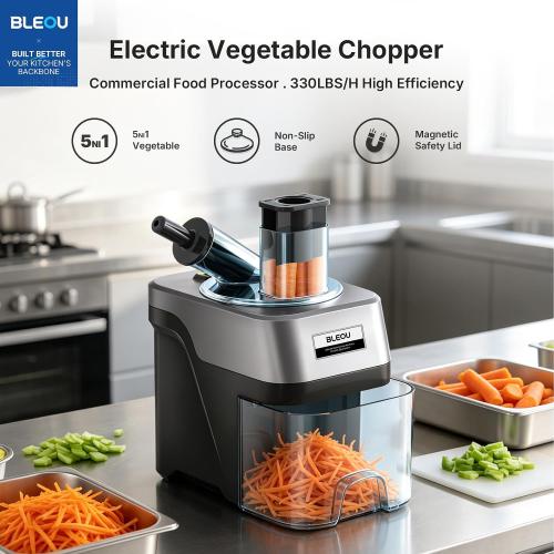 Bleou 5-in-1 Commercial Electric Vegetable Chopper, 330LBS/H Heavy Duty Food Dicer & Veggie Slicer with Magnetic Safety Lid, Stainless Steel Blades, Ideal for Restaurant & Kitchen