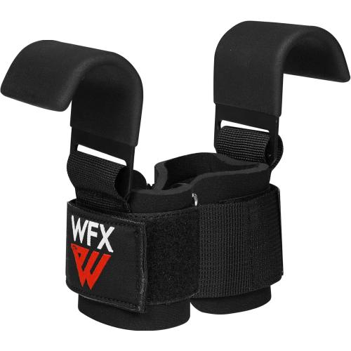 WFX Weight Lifting Hooks, Non-Slip Rubber Coated Grips, 7mm Neoprene Wrist Support Padding, Power Lifting Barbell Rows Dead Lifts Chin Pull Up Fitness Strength Training Straps Gym Workout Straps