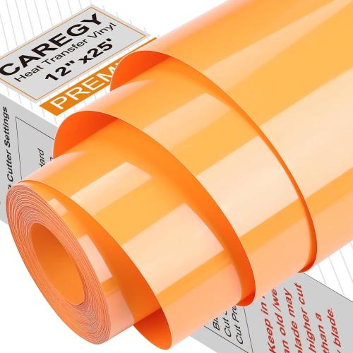 CAREGY HTV 12 x 25ft Roll - Iron On Heat Transfer Vinyl (Orange Yellow)