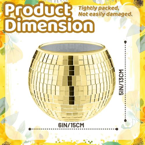 6 Pcs Disco Ball Vase,5 X 6 Disco Ball Centerpieces,Glass Disco Ball Planter Mirror Disco Ball Decor Can Be Used for Wedding Centerpieces,Birthday,Office(Gold)