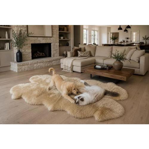 Sheepskin Rug, Fluffy Shaggy Area Rug, Super Soft 48‘’ x 72‘’ Sheepskin Hair Rug, Plush Rug, Decorative Rugs for Bedroom, Children's Room, Living Room (Khaki Camel, 48‘’×72”)