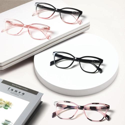 4 Pack Progressive Multifocus Reading Glasses for Women Men Blue Light Blocking Readers with Spring Hinge