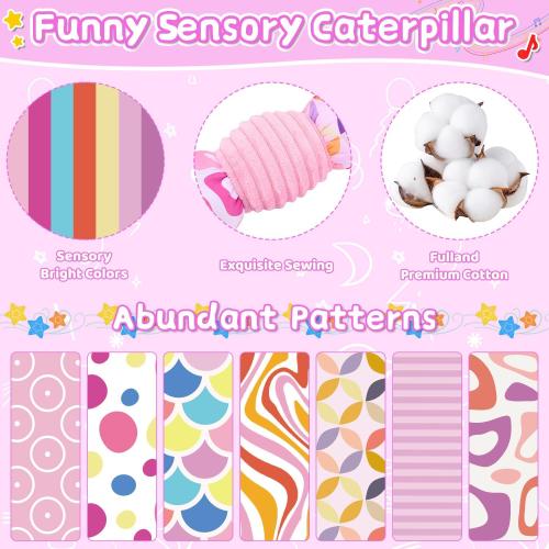 Baby Toys 0-6 6-12 Months, Stuffed Animal Infant Tummy Time Toys Sensory Toys with Crinkle Rattles Textures and Mirror Gifts for Newborn Boys Girls, Baby (Pink)