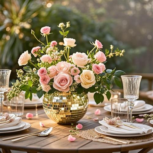6 Pcs Disco Ball Vase,5 X 6 Disco Ball Centerpieces,Glass Disco Ball Planter Mirror Disco Ball Decor Can Be Used for Wedding Centerpieces,Birthday,Office(Gold)