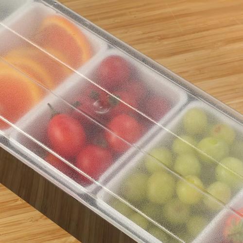 Ice Chilled Condiment Caddy with 6 Containers, 6 Compartments Fruit Veggie Condiment Caddy with Hinged Lid for Home Work Party Bar or Restaurant Plastic Tray Organizers