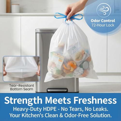 Medium 8 Gallon Trash Bags Drawstring,1.2 Mil,Unscented,100 Count