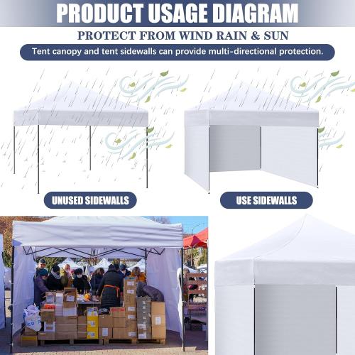 White Amylove 4 Pcs 10x10 ft Canopy Replacement Top Cover with 4 Removable Side Walls, Waterproof Sunshade Top for Outdoor Camping Events, and Privacy (Canopy Not Included)(White)