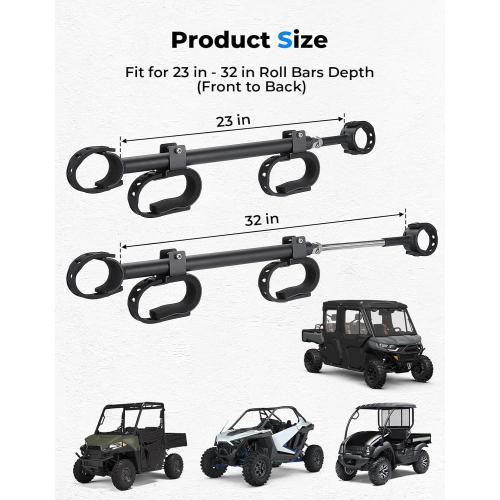 KEMIMOTO UTV Overhead Tool Holder, Hunting Tool and Bow Rack for 23 - 32 in Roll Bars Depth, Compatible with Polaris Ranger, Mule