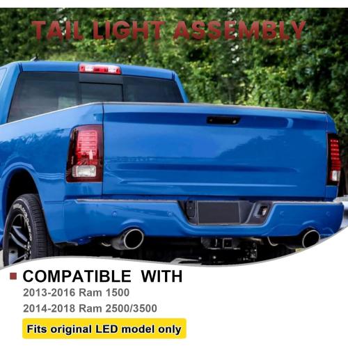 LED Tail Lights Assembly Compatible with 2013-2018 Dodge Ram 1500 2500 3500 Sport, Rear Light Taillights Replacement # 68093081AB 68093081AC (Black Border)