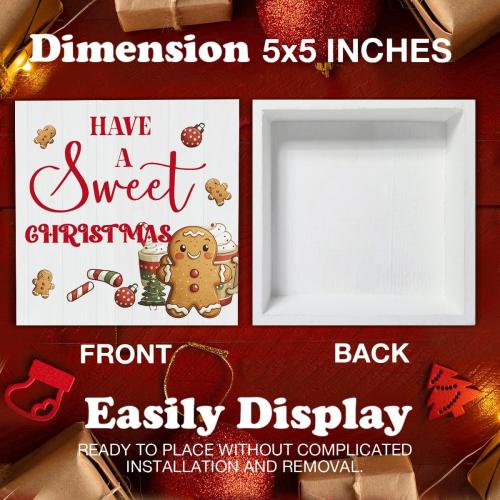 Farmhouse Christmas Wooden Block Sign - Gingerbread Decor for Table or Shelf - 5 x 5 Inch