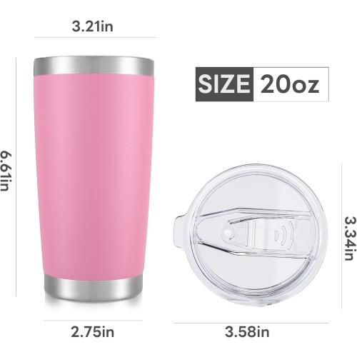 20 oz Tumbler with Lid Stainless Steel Double Wall Vacuum Insulated Tumblers Powder Coated Cups Travel Mug Keep Drinks Cold and Hot, Pink