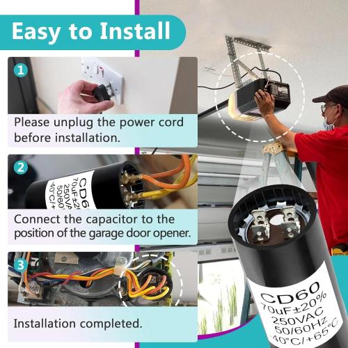19988A Start Capacitor Compatible wit Genie 1/2HP Openers – 70 MFD 220V Garage Door Opener Starting Capacitor Replacement (Compatible with Genie 19988 & X-19988-A, Not for Running Capacitors, 60Hz AC)